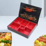 Jaapani Bento Box L&otilde;una-punane ja must 6 kambriga toidukonteineriga serveerimisn&otilde;u restoranile