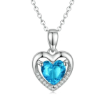S925 Sterling H&otilde;bedast Armastuse S&uuml;dame Ripatsiga Kaelakee Sinise Selge Kristalliga Kaelakeed Naistele H&otilde;bedane Peen Ehete Kingitus valge