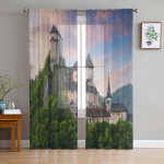 Kaunisloss p&auml;ikeseloojangul L&auml;bipaistvad Kardinad Magamistuppa Elutuppa T&uuml;llkardinad K&ouml;&ouml;giaknale Voile Kardinad 135W x 114H(cm)