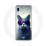 Coque pour Samsung Galaxy A20e Chat Lunettes violettes Style