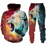 Personality Lion 3D Printiga kapuuts/spordidress Meeste lahedad kapuutsiga dressipluusid+p&uuml;ksid Jooksukost&uuml;&uuml;m Hip Hop Meeste t&auml;navar&otilde;ivaste r&otilde;ivakomplekt XL