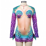 T&auml;iskasvanute meik Merineitsi Ocean Shell 3D-prindiga pikkade varrukatega T-s&auml;rk karnevalipeo cosplay kost&uuml;&uuml;m Halloweeni top riietus naistele