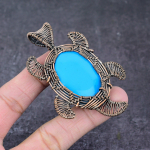 Natural Sleeping Beauty Turquoise Copper Turtle Wire Wrap Pendant 3.15 w9m58
