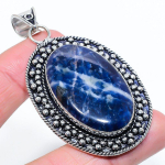 Natural Sodalite Gemstone Handmade 925 Sterling Silver Pendant 2.72 a0z02