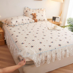Nelja hooaja puuvillane voodi seelik Princess Lace Lace Puhas puuvillane voodikate Paks tepitud tr&uuml;kitud madrats, tolmukate, kolmeosaline komplekt 1.2*2.0m 3pcs