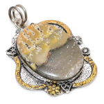 Natural Bumble Bee Jasper Stone 925 Sterling Silver Two Tone Pendant 2.56 g7k61