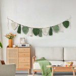 Boheemlaslikud makrameelehed seinale riputatavad taustadekoratsioonid Art Decor &scaron;ikk leht kootud roheline