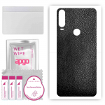 apgo Protective Skin Sticker for the back compatible with Alcatel 3L (2020), Wrap Film, Foil, Vinyl - Pattern Black Leather