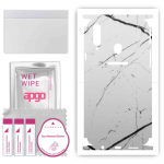 apgo Protective Skin Sticker for the back+sides compatible with Samsung Galaxy A20s, Full Wrap Film, Foil, Vinyl - Pattern White Marble