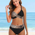 Naiste ujumisriided bikiinid kaheosaline ujumistrikoo seljata n&ouml;&ouml;riga rannariided h&otilde;bedased leopardimustriga ujumisriided S sinine