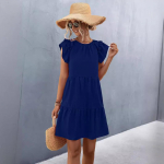 QICED Kevad-suvine l&uuml;hikeste varrukatega O-kaelusega lahtine naiste &uuml;hev&auml;rviline kleit S roosa