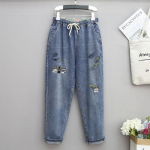Cotton Elastic Force Denim Pants High Waist Jeans Harem Denim Pants Women Simple Basic Loose Streetwear Women Pants XXL sinine