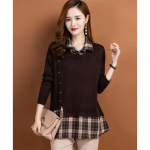 Kevad S&uuml;gis V&otilde;lts Kaks Osa Kampsun Mood S&auml;rgi Krae Ruuduline Lapit&ouml;&ouml; Kootud Pulloverid Topid Naiste Kampsun Mantel XXL kohv