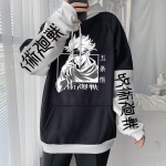 Jaapani anime Jujutsu Kaisen Gojo Satoru Meeste riided Kapuutsiga dressipluusid Naiste Harajuku Cosplay Suurem&otilde;&otilde;tmelised t&auml;navar&otilde;ivad kapuutsiga topsid M must