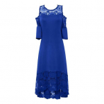 Maxi kleit, l&uuml;hikeste varrukatega plusssuuruses pikk kleit, heegeldatud pits, k&otilde;rge ja madala &auml;&auml;risega pikk kleit, pikk kleit, peokomplekt XXXXL sinine