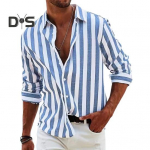 Meeste kevads&uuml;giss&auml;rk, allak&auml;iva kraega, v&auml;rviga Sobiv triibuline printimine pikkade varrukatega &uuml;herealine avar kardigan &auml;ritopp L sinine