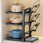 1 tk K&ouml;&ouml;gi mitmekorruseline riiul, roostevabast terasest valamu alune kodu kapi sisene riiul, spetsiaalne pottide ja pannide hoiuriiul must