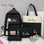 Seljakott koolikott naiste kirjaga kontrastv&auml;rvi seljakott keskkooli&otilde;pilaste 5-osaline komplekt 30x13x42cm roosa