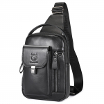 Ehtsast nahast sling-kott meestele ja naistele, crossbody &otilde;lakott, rinna-p&auml;evakott, v&auml;ljas&otilde;iduks, reisimiseks must