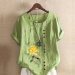 Naiste mood, lilledega prinditud &uuml;markaelus l&uuml;hikeste varrukatega T-s&auml;rk vabaaja puuvillane linane graafiline s&auml;rk vaba aja suvise pluusiga S roosa