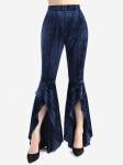 Rosegal Plus Size Glitter Ruffles K&otilde;rged Madalad As&uuml;mmeetrilised Velvet Pocket Flare P&uuml;ksid L sinine/s&uuml;gav