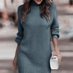 Kampsun seelik Naiste vabaaja Prantsuse vabaaja retro &otilde;huke pikk kampsun S&uuml;gisene ja talvine naiste kootud kleit mantliga L sinine