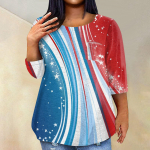 Naiste moodne vabaaja kolmeveerandvarrukatega tr&uuml;kitud &uuml;mara kaelusega pullover XXXXXL