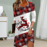 Naiste vabaajakleit S&uuml;gisene lumememmeprinteriga kleidid naistele O-kaelusega l&uuml;hikeste varrukatega kleit plusssuuruses 8XL