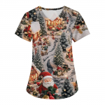 Naiste moodsad V-kaelusega l&uuml;hikeste varrukatega t&ouml;&ouml;riided taskutega, j&otilde;ulutr&uuml;kiga topid S khaki