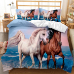 Hobuste tekikotikomplekt Grupp pruune jooksevaid hobuseid Voodipesukomplekt 3D Loom Metsik Hobune Queen King Size Pol&uuml;ester Tekikott 200x230cm 3pcs
