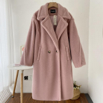 2024. aasta talvepikk kunstkarusnahast mantel Naiste talve lambakarusnahk Palus mantel Naiste bleiser krae rev Kohev jakk Moodne mantel Elegantne &uuml;ler&otilde;ivad S roosa