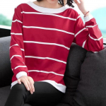 Harajuku vabaaja avara p&otilde;hjaga s&auml;rk kevad s&uuml;gis Mood Naiste T-s&auml;rgid triibuline Ts&auml;rk Femme y2k topsid pluss suurus 3XL 4XL Riided T-s&auml;rk Naistele M punane