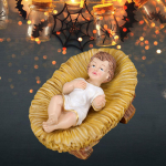 Baby Jesus in Manger Statue Resin Figurine Birthday Gift Sculpture Ornament for Living Room Desk Square Bed Unclothed