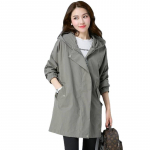 Kapiga T&otilde;mblukuga TRENCH-mantel Naiste V&auml;liskaubandus Kevad ja S&uuml;gis Paks ja Paks ja Peen &Uuml;laosa Naiste Keskmine ja Pikk Mantel 5XL