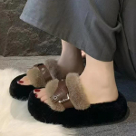 Moodsad naiste kingad 2024 Uued avatud varba naiste sussid S&uuml;gis Suede Soojad &Uuml;hev&auml;rvilised Platvorm Vabaaja Mugavad Sussid Zapatos De Mujer 35 khaki