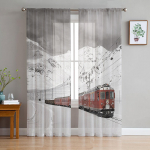 Talv Lumine M&auml;gi Hommikune Vaade Maja T&uuml;llkardinad Elutuba Magamistuba K&ouml;&ouml;k Dekor &Scaron;ifoon &Otilde;huline Voile Aknakardinad W135 x H115cm x1&Grommet Top