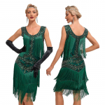 Vintage Gatsby balli kleit, &uuml;mmargune kaelus, litritega tikitud traksid, suur kleit S