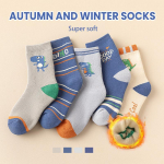 5 paari lastele Talvised &uuml;lipaksud frotee sokid, mis on v&auml;hem vaoshoitud jalgadel, v&auml;lja kakitud spordisokid, valged dinosaurused 1&ndash;16 a. 5-8 years(15-18 cm) beež