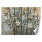 Tapeet bambusev&otilde;rsetega ja lilledega tekstuurilisele taustale 100x70 sinine