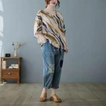 Otton Inen L&uuml;hikeste varrukatega suvine naiste T-s&auml;rk Western Style Lahti istuv keskealine kevadvarustus etniline stiil L