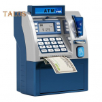 Lastele m&otilde;eldud pangaautomaadi hoiup&otilde;rsas m&auml;nguasi kaardiga Elektrooniline sularaha, m&uuml;ntide s&auml;&auml;stupank, &otilde;petlik automaatne parool sularahaautomaat v&auml;ikelastele poistele t&uuml;drukutele sinine