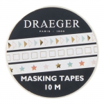 Masking Tape - Draeger Paris - 3 rouleaux - &Eacute;toiles, Triangles, Carr&eacute;s - Rose, Bleu, Dor&eacute;