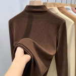 Poolkilpkaelusega sametine aluss&auml;rk naistele Uus naiste kahepoolne villane T-s&auml;rk Thermal sisemine v&ouml;&ouml;koht S