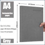 640/400/240/160 lehek&uuml;lge &uuml;lipaksu joonega &otilde;pilasp&auml;evik m&auml;rkmik kontoritarvete A4/A5/A6 PU nahast &auml;rit&ouml;&ouml; m&auml;rkmik A4 Gray 400page