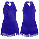 Lastele T&uuml;drukutele Ladina trikoo Kleit Tantsukost&uuml;&uuml;m Rhinestones Fringe Body Seelikuga kleit P&auml;itsetega V-kaelusega Varrukateta Tuttide Jumpsuit 9-10 Years sinine