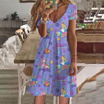 Suvine Naiste Uus Kleit Disney Printsess Alice Imedemaal Prindiga V-kaelusega L&uuml;hikeste Varrukatega Kleit Naiste R&otilde;ivad Vabaaja T&auml;navastiil 4XL