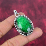 Smaragdripats, 925 h&otilde;bedast ripats v&auml;&auml;riskividega ehe, k&auml;sitsi valmistatud ripats h&auml;mmastav ehe, kingitus talle 1.85 Inches roheline