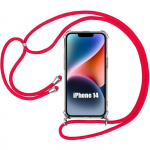 Coque de Protection - E.F.CONNECTION - iPhone 14 - Silicone Antichoc - Transparent - Cordon Rouge