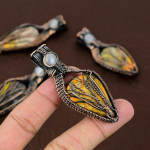 Bumblebee Jasper, Moonstone Copper Wire Wrap Jewelry Pendant 2.76 a0l63