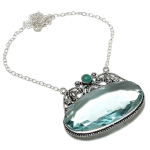 Aqua Apatite, Onyx Handmade 925 Sterling Silver Jewelry Necklace 18 g7q32